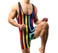 WMIERFI Gestreifter Herren-Body, Wrestling-Unterhemd, nahtlos, aktiv, Einteiler, Baselayer, Sportanzug, Bunt, X-Large