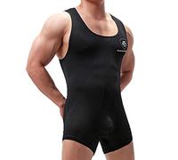 WMIERFI Herren Wrestling Singlet Athletic Leotard Einteiler Sport Bodysuit Gym Outfit Active Unterwäsche, Schwarz, Large