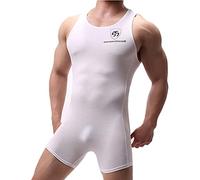 WMIERFI Herren Wrestling Singlet Athletic Leotard Einteiler Sport Bodysuit Gym Outfit Active Unterwäsche, Ohne Beutel, weiß, X-Large