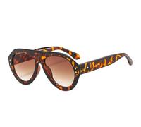 WNCKSQ Beliebte modische Piloten-Sonnenbrille für Damen, UV400, Retro-Nieten-Dekoration, Farbverlauf, trendige runde Sonnenbrille für Herren, Leoparden-Tee-Farbverlauf, 1