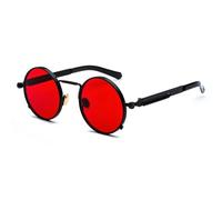 WNCKSQ klare rote Sonnenbrille Herren Steampunk Metallrahmen Retro Vintage runde Sonnenbrille für Damen schwarz UV400, schwarz mit klarem Rot, 1
