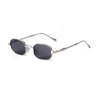 WNCKSQ Rechteckige kleine Sonnenbrille für Damen und Herren, Retro-Vintage-Sonnenbrille mit Metallrahmen, Steampunk-Sonnenbrille, UV400, Polygon (C4 Silbergrau)