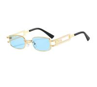 WNCKSQ Rechteckige Sonnenbrille aus Metall für Damen, Steampunk, quadratische Sonnenbrille für Herren, Retro-Sonnenbrille, Punk-Brille, UV400, Autofahrerbrille, C2Gold, Blau, 1
