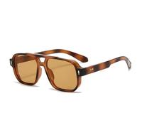 WNCKSQ Vintage Doppelstege Herren Quadratische Sonnenbrille Mode Klare Ozeanlinse Brillen Damen Trendige Nieten Sonnenbrille UV400, Bernstein Helltee, 1