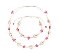 Wnddle 2 Stück Muschel Halskette Armband Set, Muschelkette und Muschelarmband, Boho Muschelkette, Damen Natural Shell Choker Halsketten Armband Schmuck Set, Natural Shell Choker Halskette