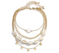 Wnddle 4 Stück Muschel Halskette Set, Natürliche Muschelketten, Layering Kette Goldn, Damen Natural Shell Choker Halsketten, Boho Muschelkette, für Damen Mädchen Sommer Strand Schmuck