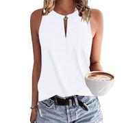 WNEEDU Damen Tank Top Sommer Ärmellose Oberteile Tops V-Ausschnitt Sexy Tanktops Lässiges Strand Shirts Blusentop Weiß M