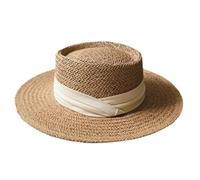 Wnota Sonnenhut Sonnenhüte Hohler Strohhut-Frauen-Sommer-Sonnenschutz-Strand-Hut-Sonnenschutz-Kappe Strohhut Strandmütze (Blue : White, Size : 56-58cm)
