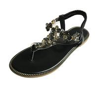 Woaikeyu Damen-Sandalen, flache Schuhe, Strass, Flip-Flops, Strand, modisch, lässig, modisch, offener Zehenbereich, Slip-On-Sandalen, Schwarz, 40 EU