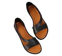 Woaikeyu Damen-Sandalen, Strandmode, flache Hausschuhe, lässig, offener Zehenbereich, flache Sandalen, Retro, bequeme Schuhe für Damen, Schwarz, 41 EU