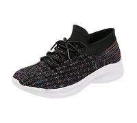 Woaikeyu Damen-Sneaker, flache Schnürsenkel, weich, bequeme Schuhe für Damen, Mesh, Laufmode, Sport, Laufschuhe, atmungsaktiv, Schwarz, 40 EU