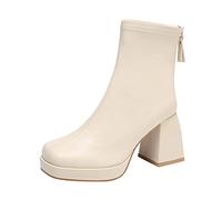 Woaikeyu Damen-Stiefel mit hohem Absatz, Leder, einfarbig, Arbeitsschuhe, Leder, beige, 38 EU