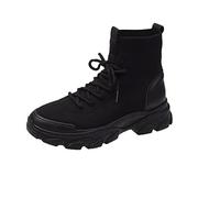 Woaikeyu Damen-Stiefel, Plateau-Stiefel, kurze Stiefel, elastisch, Schnürung, bequem, lässig, Schwarz , 39 EU