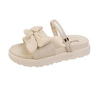 Woaikeyu Flache Damen-Sandalen, Schleife, lässig, offene Zehen, römische Form, Hausschuhe, Sandalen für den Außenbereich, beige, 40 EU