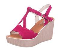 Woaikeyu Modische Damen-Sandalen, offener Zehenbereich, Keilabsatz, Strass, Sommer, hohe Plattform, Knöchelriemen, Schnalle, rot, 36 EU