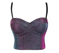 Woboren Damen Funkeln Strass Diamant Deium Push Up Bustier Lace Crop Top Gothic Punk Korsett Clubwear Party BH with Detachable Strap (Lila, XS)