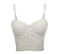 Woboren Women's Corset Bustier Crop Top Wedding Party Rhinestone Diamond Push up Bra Slim Vest White XS