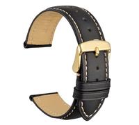 WOCCI 18mm Vintage Leder Uhrenarmband für Herren und Damen, Schließe Gold (Schwarz mit Beige Nähten)