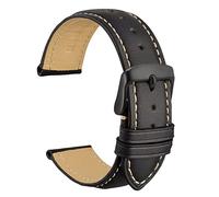 WOCCI 18mm Vintage Leder Uhrenarmband mit Schwarzer Schnalle, Ersatz Armbanduhr (Schwarz mit Beige Nähten)