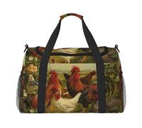 Wochenendtaschen mit Hühner- und Bauernhof-Druck, Reisetasche, Reisezubehör, persönliche Gegenstände, Reisetasche, Gepäck, Reisezubehör, Schwarz , Einheitsgröße