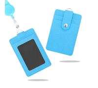 Wocoxo Ausweishalter mit Einziehbarer Schlüsselband, PU-Leder Ausweishülle mit Ausziehbar Lanyard, Hält 2 Karten mit Transparentem Fenster (Himmelblau)