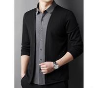 Wodsty Herren Strickjacke Fake Two Shirt M-2XL Casual Fit | Fake-Two-Design, V-Ausschnitt, Knopfleiste, casual fit, für Büro und Freizeit