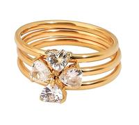 Woedpez Trendige, verstellbare, stapelbare Ringe mit Herz und vierblättrigem Symbol Zierliche, minimalistische Stapelringe für Sie, eleganter Liebesnadelring Schmuck