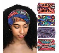 Woeoe Afrikanische Stirnb nder, geknotete Haarb nder, Yoga-Sport-Kopft cher, breites elastisches Kopftuch f r Frauen und M dchen (4er-Pack)