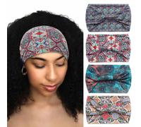 Woeoe Afrikanische Stirnb nder, geknotete Haarb nder, Yoga-Sport-Kopft cher, breites elastisches Kopftuch f r Frauen und M dchen (4er-Pack)