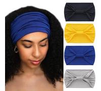 Woeoe Afrikanische Stirnbander, geknotete Haarbander, schwarze Yoga-Sport-Kopfwickel, breites elastisches Kopftuch fur Frauen und Madchen (4er-Pa