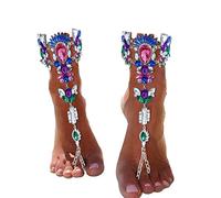 Woeoe Barfuß-Sandalen mit Strasssteinen, goldfarbene Kristalle, Perlen-Fußkettchen, Fußkette, Strandfüße, Schmuck für Damen