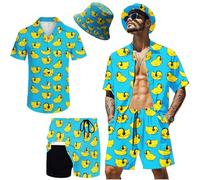 woerexker Hawaiianische Herren-Outfits, 2-teilig, Rave-Enten-Shirts, Shorts, tropisches Set mit Hut, Ente und Hut, Ente + Hut, XL