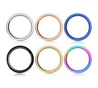 Woffoly Nasenring für Damen Herren, 316L Chirurgenstahl Sleeper Hoop Ohrringe Septum Clicker Klappring, hypoallergener Conch Lobe Piercing Daith Helix Schmuck (6 Stück-18G 8mm)