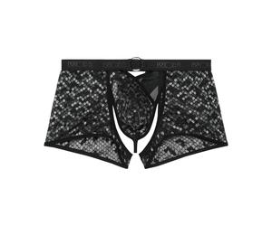 WOH Herren Boxer-String - Pure Seduction, Netz, Spitze, Logobund Schwarz S