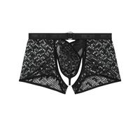 WOH Herren Boxer-String - Pure Seduction, Netz, Spitze, Logobund Schwarz XL