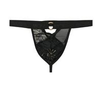 WOH Herren G-String - Pure Seduction, Spitze, Metalldetail, durchsichtig Schwarz M