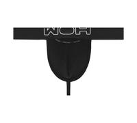 WOH Herren G-String - Sexy Fun, Basic Slip, Logo, Baumwoll-Stretch, einfarbig S Schwarz