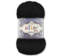 Wohnkult 100 g Alize Velluto Wolle in 30 Auswahl (60 | Schwarz)