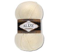 Wohnkult Alize 100 g Lanagold Premium Wolle 51 Auswahl Mützen Decken Kleidung Accesoire (01 | Creme)