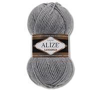 Wohnkult Alize 100 g Lanagold PREMIUM Wolle 51 Auswahl Mützen Decken Kleidung Accesoire (21 | Grau Melange)