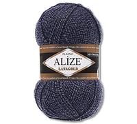 Wohnkult Alize 100 g Lanagold Premium Wolle 51 Auswahl Mützen Decken Kleidung Accesoire (901 | Blau-Grau)