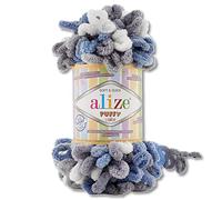 Wohnkult Alize 100 g Puffy Color Premium Wolle 26 Farbkombinationen Chenille Handarbeit Häkeln und Stricken OHNE Hilfsmittel (6075)