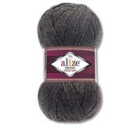 Wohnkult Alize 100 g Superwash Comfort Sockenwolle 33 Farben zur Auswahl EIN-/Mehrfarbig (182 | Dunkelgrau Melange)