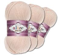 Wohnkult Alize 3 x 100 g Cotton Gold Premium Wolle 59 Farben Sommerwolle Garn Stricken Amigurumi Ganzjahreswolle (382 | Cremebeige)