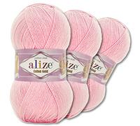 Wohnkult Alize 3 x 100 g Cotton Gold Premium Wolle 59 Farben Sommerwolle Garn Stricken Amigurumi Ganzjahreswolle (518 | Babyrosa)