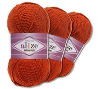 Wohnkult Alize 3 x 100 g Cotton Gold Premium Wolle 59 Farben Sommerwolle Garn Stricken Amigurumi Ganzjahreswolle (36 | Terracotta)