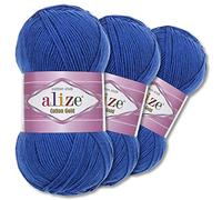Wohnkult Alize 3 x 100 g Cotton Gold Premium Wolle 59 Farben Sommerwolle Garn Stricken Amigurumi Ganzjahreswolle (141 | Königsblau)