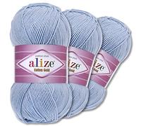 Wohnkult Alize 3 x 100 g Cotton Gold Premium Wolle 59 Farben Sommerwolle Garn Stricken Amigurumi Ganzjahreswolle (40 | Hellblau)