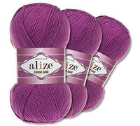 Wohnkult Alize 3 x 100 g Cotton Gold Premium Wolle 59 Farben Sommerwolle Garn Stricken Amigurumi Ganzjahreswolle (122 | Pflaume)