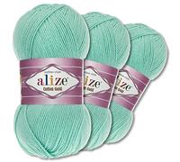 Wohnkult Alize 3 x 100 g Cotton Gold Premium Wolle 59 Farben Sommerwolle Garn Stricken Amigurumi Ganzjahreswolle (15 | Wassergrün)
